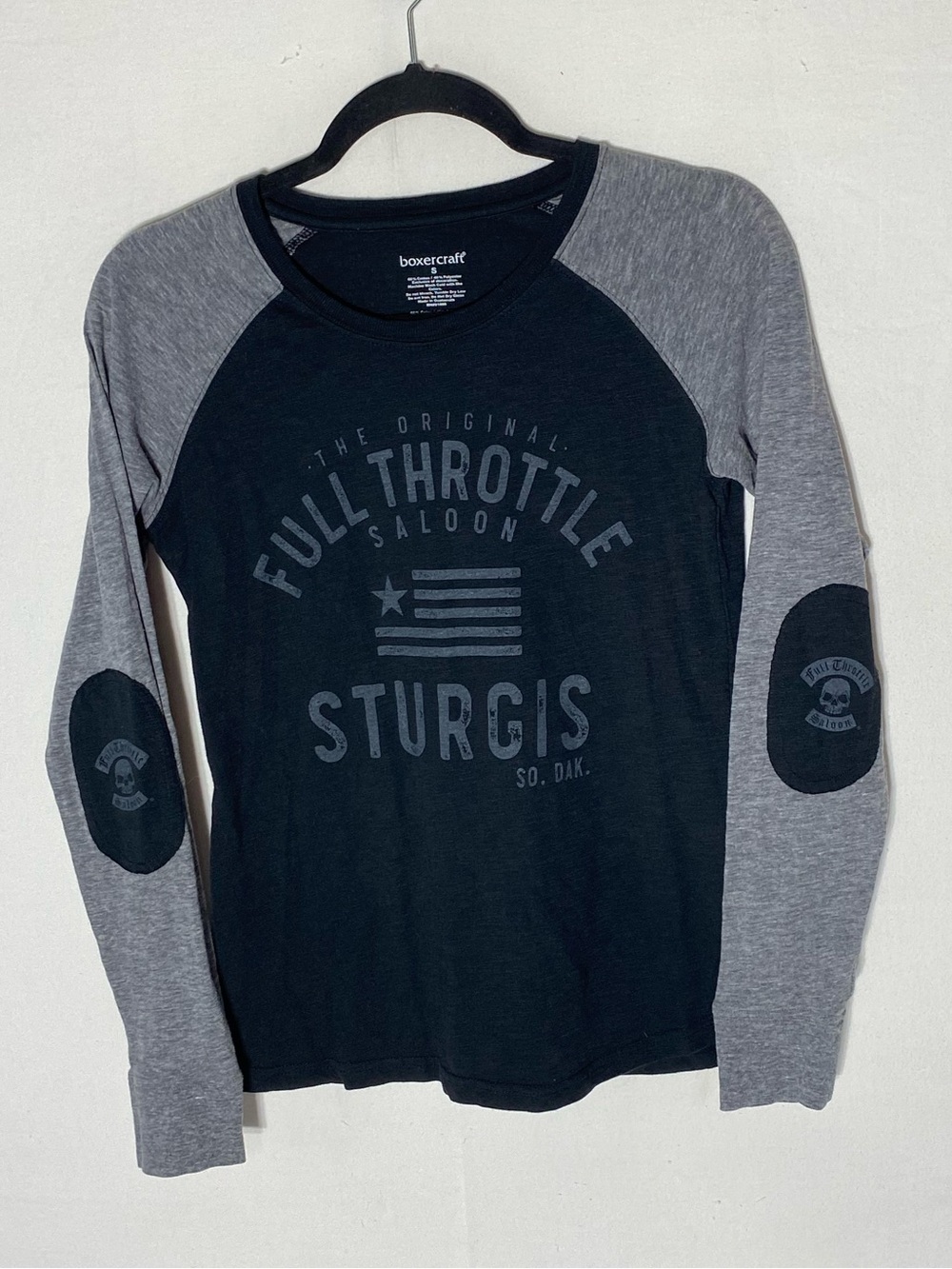 boxercraft Black & Grey Full Throttle Saloon Sturgis Raglan Long Sleeve Tee S